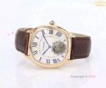 Copy Cartier Drive De Tourbillon Gold Case White Dial Leather Watch